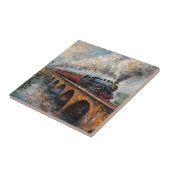 橋の上の蒸気列車 – 油絵 タイル (側面)