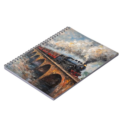 橋の上の蒸気列車 – 油絵 ノートブック (左側)