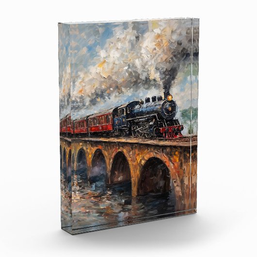 橋の上の蒸気列車 – 油絵 フォトブロック (左)