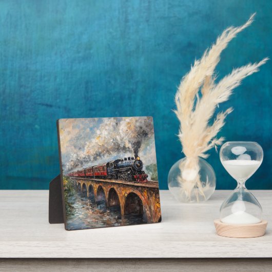 橋の上の蒸気列車 – 油絵 フォトプラーク (インサイチュ)