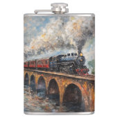 橋の上の蒸気列車 – 油絵 フラスク (正面)