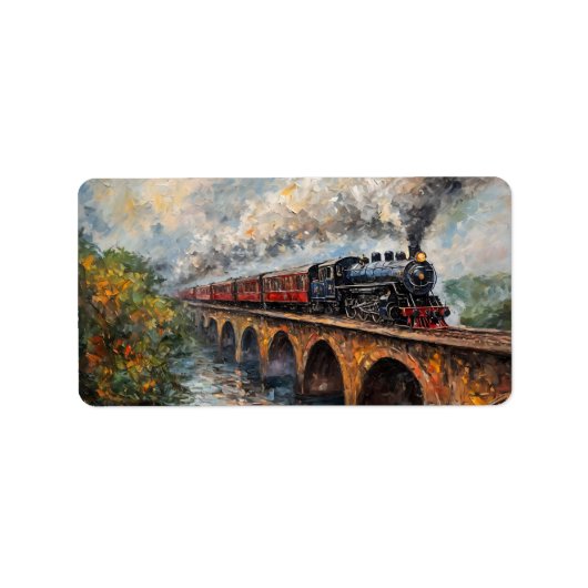 橋の上の蒸気列車 – 油絵 ラベル (正面)