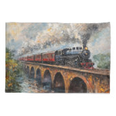 橋の上の蒸気列車 – 油絵 枕カバー (裏面)