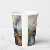 橋の上の蒸気列車 – 油絵 紙コップ (左)