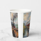 橋の上の蒸気列車 – 油絵 紙コップ (右)