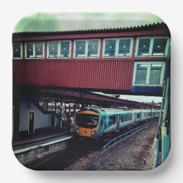 橋の下を列車で走る ペーパープレート