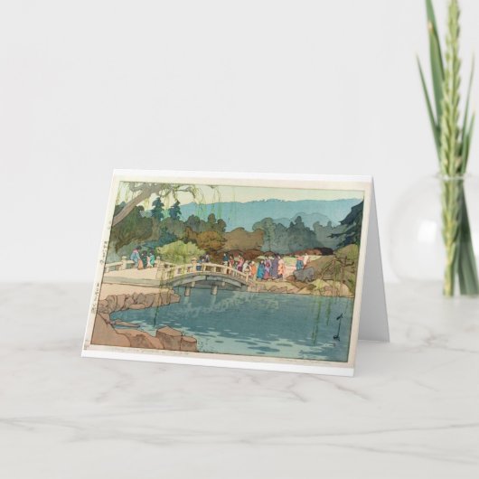 橋を渡る水日本のヴィンテージ浮世絵 カード (正面)