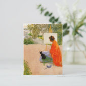 橋を見ている女性および猫 ポストカード (スタンド正面)