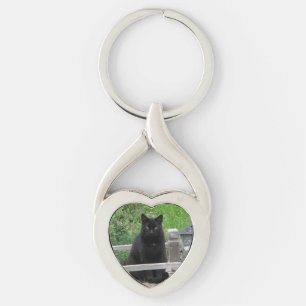橋ハートKeychainの黒猫 キーホルダー