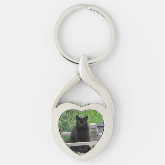 橋ハートKeychainの黒猫 キーホルダー (正面)