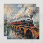 橋上の蒸気機関車 - 油彩画 招待状 (正面/裏面)