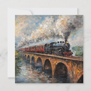 橋上の蒸気機関車 - 油彩画 招待状