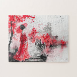 橋中国のの水彩芸者 ジグソーパズル