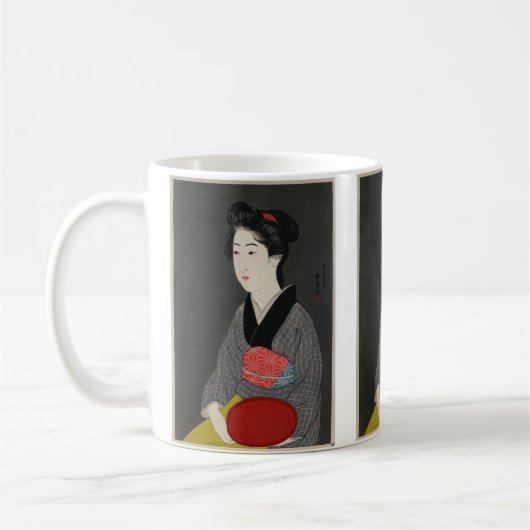橋口五葉のトレイを持つウェイトレス コーヒーマグカップ (左)