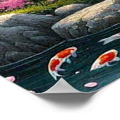 橋日本の橋、コイ、桜の木の風景 ポスター (角)
