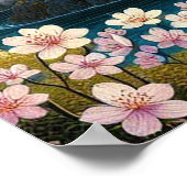 橋日本の橋、コイ、桜の木の風景 ポスター (角)