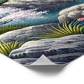 橋日本の橋、コイ、桜の木の風景 ポスター (角)