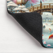 橋日本の橋、コイ、桜の木の風景 マウスパッド (コーナー)