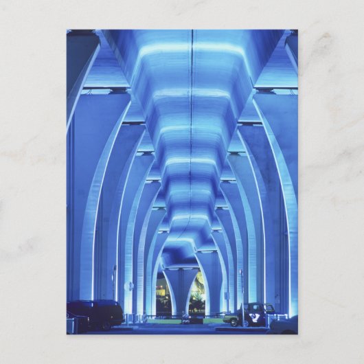 橋、照明下、マイアミ港。 ポストカード (正面)