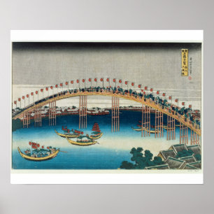 橋(色のwoodblockのプリント)上の行列 ポスター