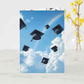 機上卒業の帽子と虹 カード (黄色い花)