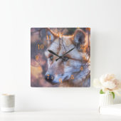 機会の灰色の狼の窓 スクエア壁時計 (ホーム)