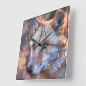 機会の灰色の狼の窓 スクエア壁時計 (傾斜)