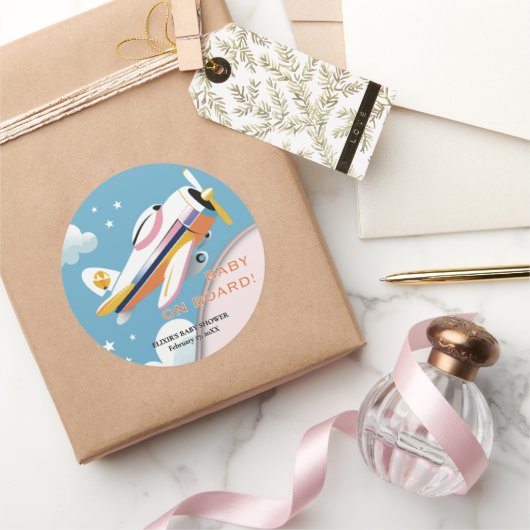 機内ベビー航空モダン機ベビーシャワー ラウンドシール (ギフト)