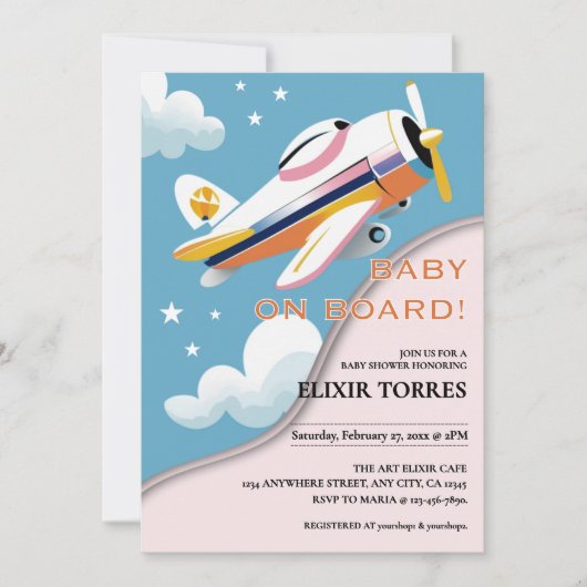 機内ベビー航空モダン機ベビーシャワー 招待状 (正面)