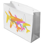 機内モードピンクイエローオレンジブルーパイロット旅行 ラージペーパーバッグ (裏面アングル)