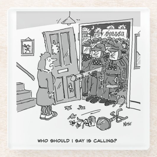 機動隊が物件を襲撃 – 警おもしろい察テーマ ガラスコースター (正面)