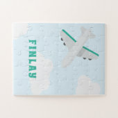 機名パーソナライズされたボーイズ青とティール(緑がかった色) ジグソーパズル (横)