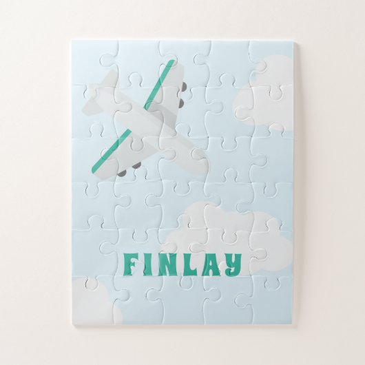 機名パーソナライズされたボーイズ青とティール(緑がかった色) ジグソーパズル (縦)