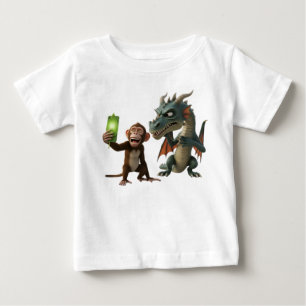 機嫌の良いサルが不機嫌なドラゴンと自撮りをする 3 ベビーTシャツ