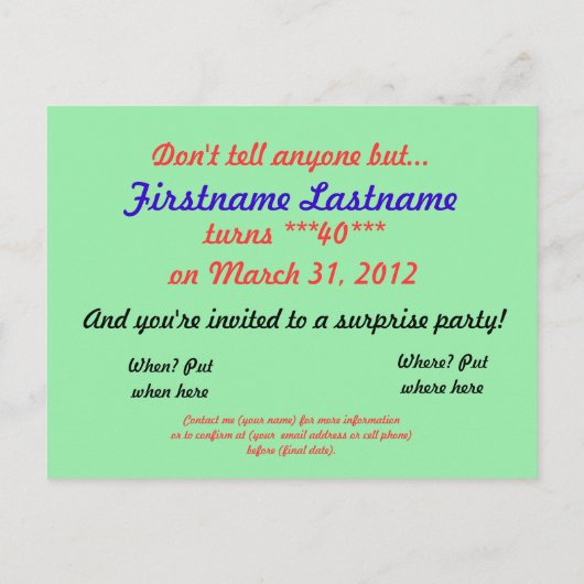 機密の誕生日の驚きのパーティの招待状 インビテーションポストカード (裏面)