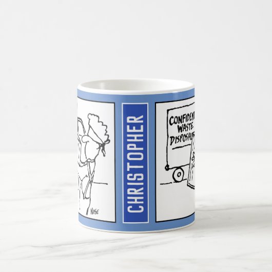 機密廃棄物処分漫画。 コーヒーマグカップ (中央)