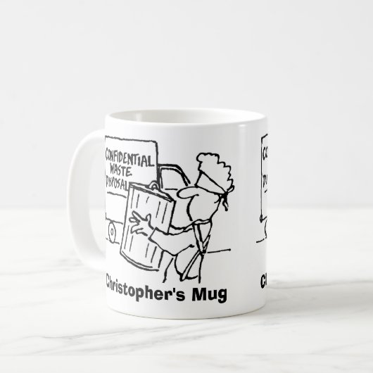 機密廃棄物処理。名前の選択の追加。 コーヒーマグカップ (正面左)