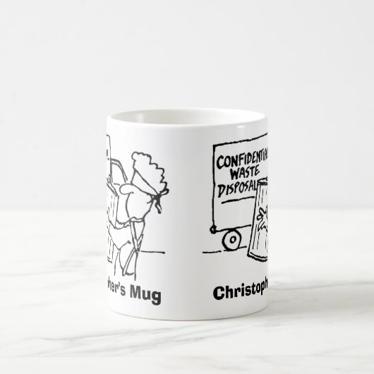 機密廃棄物処理。名前の選択の追加。 コーヒーマグカップ (中央)