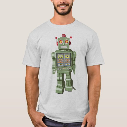 機械おもちゃのロボットワイシャツの銀 Tシャツ (正面)