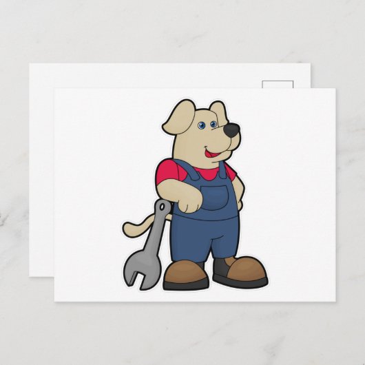 機械の整備士としての犬(工具のレンチを持って) ポストカード (正面/裏面)