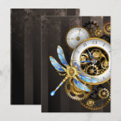 機械仕掛けの竜蝉が付いたスチームパンク時計 招待状 (正面/裏面)
