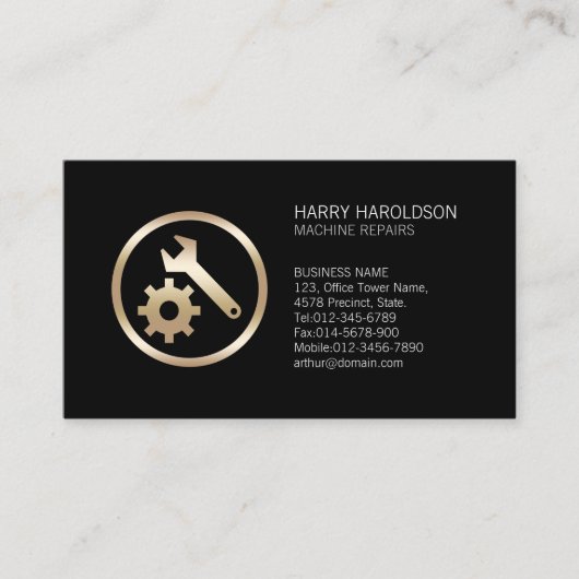 機械修理フェイク金ゴールドレンチギアアイコン 名刺 (正面)
