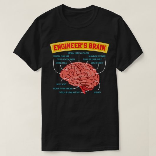 機械修理メカニックエンジニア おもしろい脳 Tシャツ (デザイン正面)