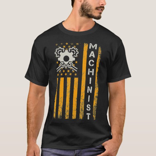 機械工おもしろい士の米国旗 Tシャツ (正面)