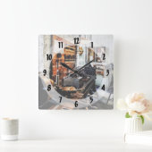 機械工場の小型旋盤 スクエア壁時計 (ホーム)