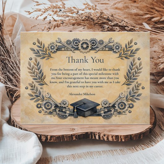 機械工学学位の卒業 サンキューカード