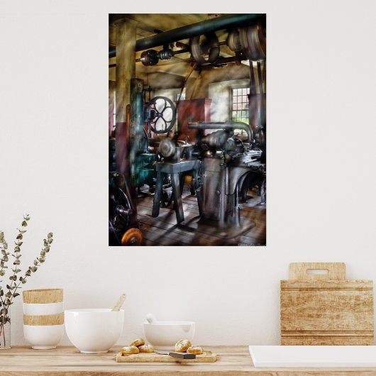 機械工 – 多くの古い機械 ポスター (キッチン)