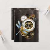 機械式トンボ付きスチームパンク時計 カード (正面/裏面インサイチュ)