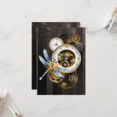 機械式トンボ付きスチームパンク時計 カード (正面/裏面インサイチュ)