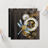 機械式トンボ付きスチームパンク時計 カード (正面/裏面インサイチュ)